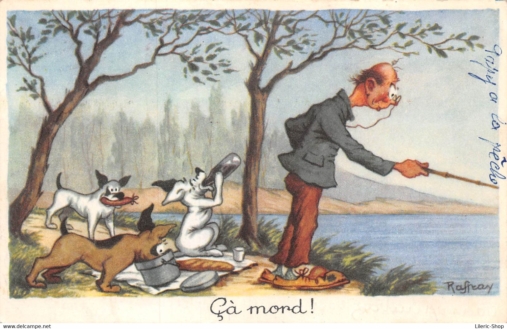 HUMOUR - Thème Pêche à La Ligne - Carte Illustrée Signée RAFFRAY - Chiens -Edition Photochrom / N°401( ͡♥ ͜ʖ ͡♥) ♥ - Humor