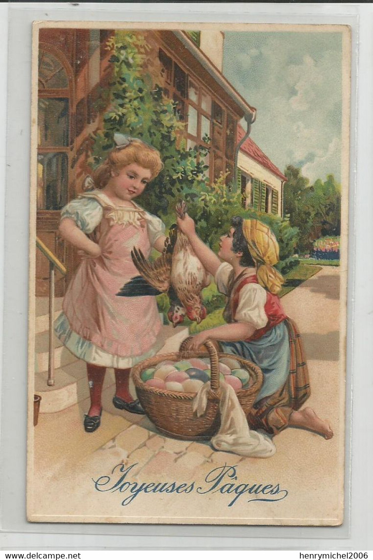 Cpa Joyeuses Paques Marchande D'oeufs Poules  , Carte Relief  Fantaisie Printed In Germany Serie 8442 - Pasqua