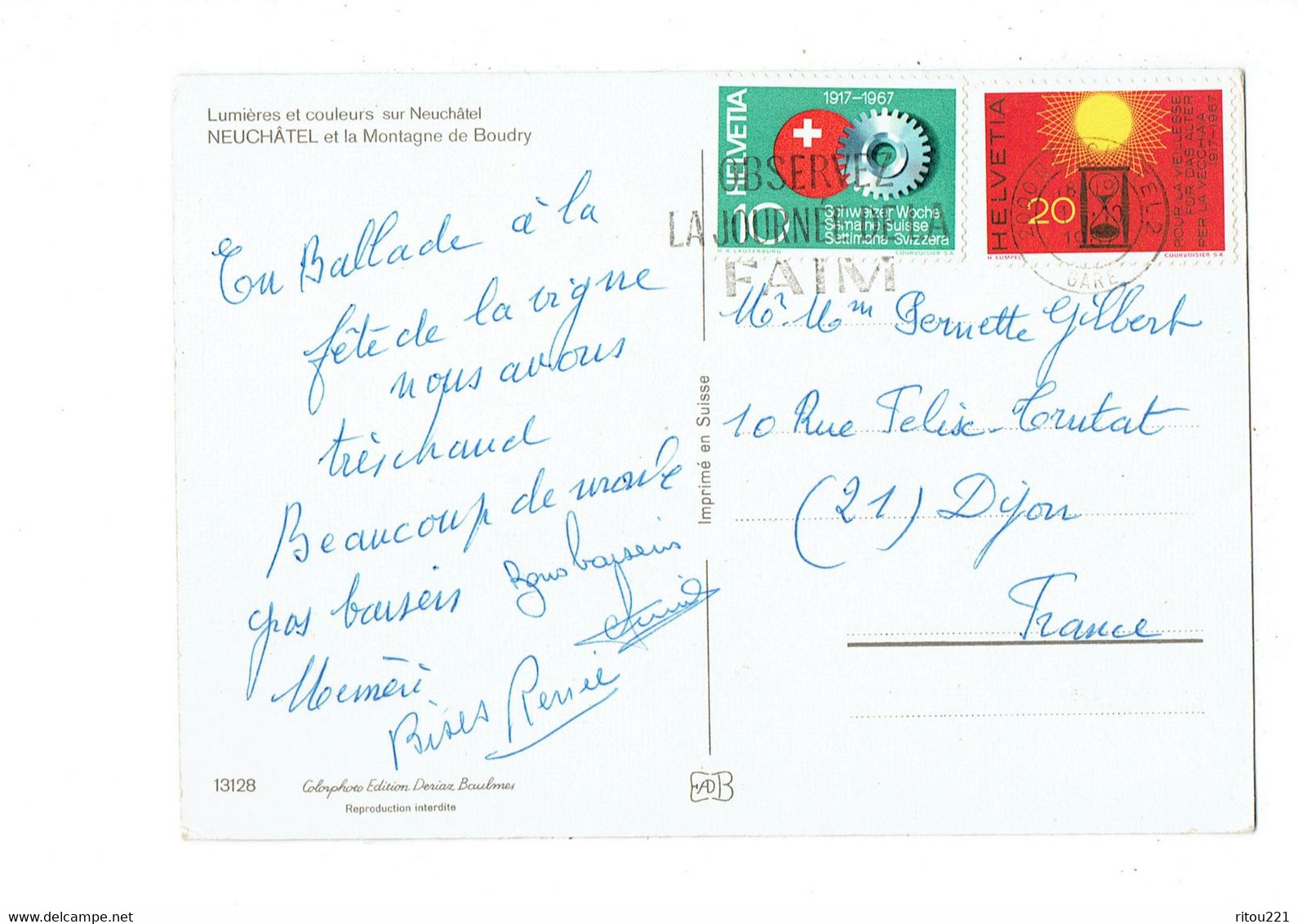 Cpm - Suisse - NEUCHATEL - Montagne De Boudry - 13128 Deriaz - Timbre Sablier - Boudry