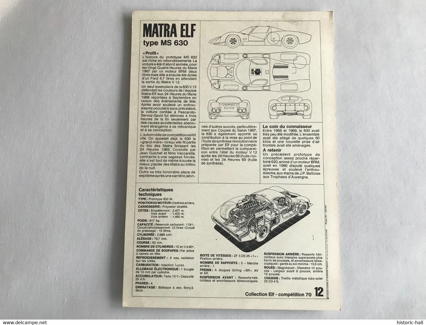 Carte Photo N°12 - MATRA ELF Type MS 630 - 1970 - Automobile - F1