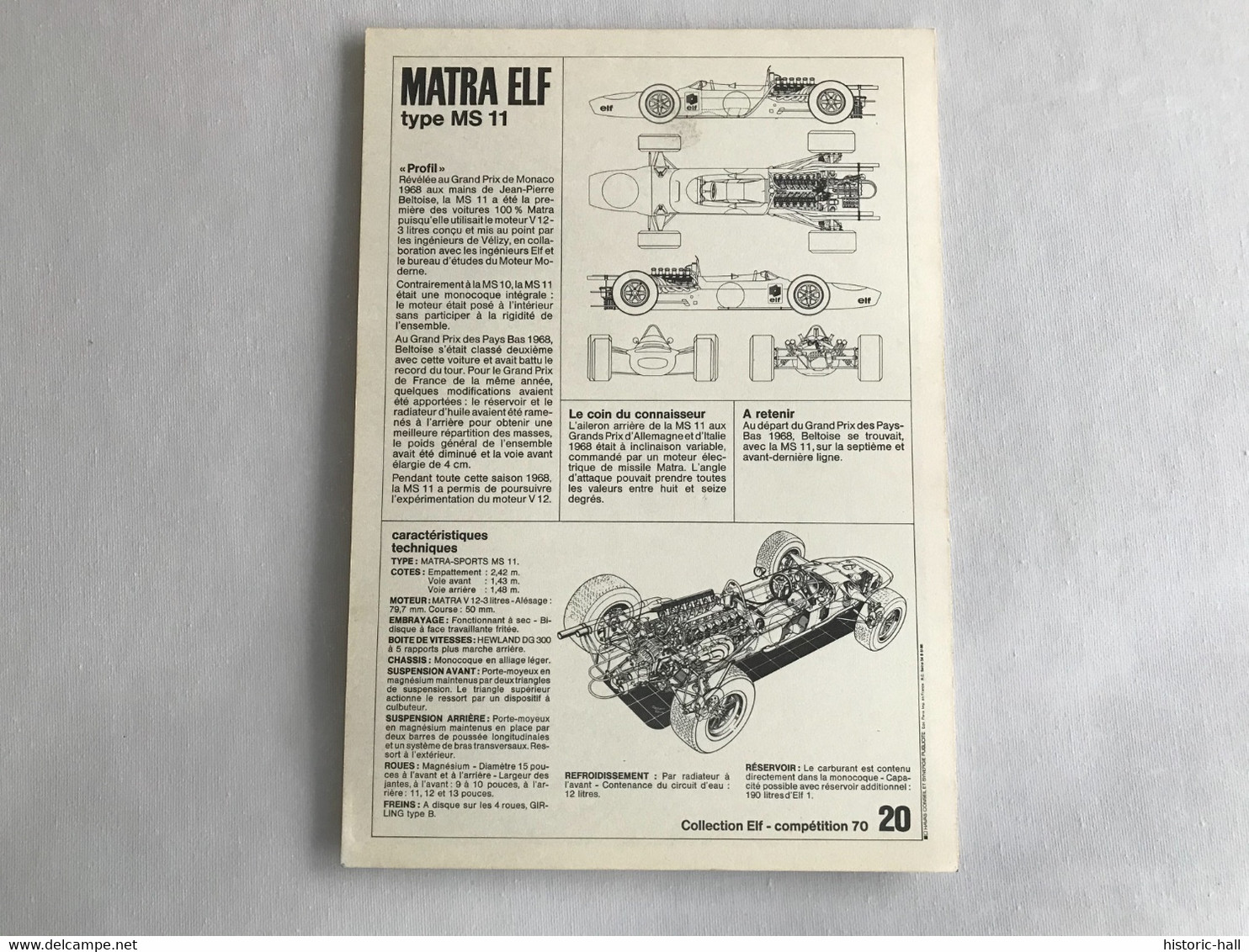 Carte Photo N°20 - MATRA ELF Type MS 11 - 1970 - Automobile - F1