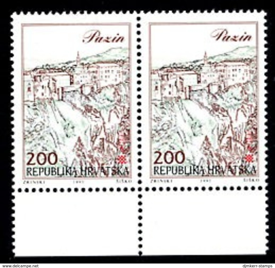 CROATIA 1993 Towns Definitive 200 D. Pazin With Constant Flaw "Broken P" MNH / **.  Michel 232 - Croazia