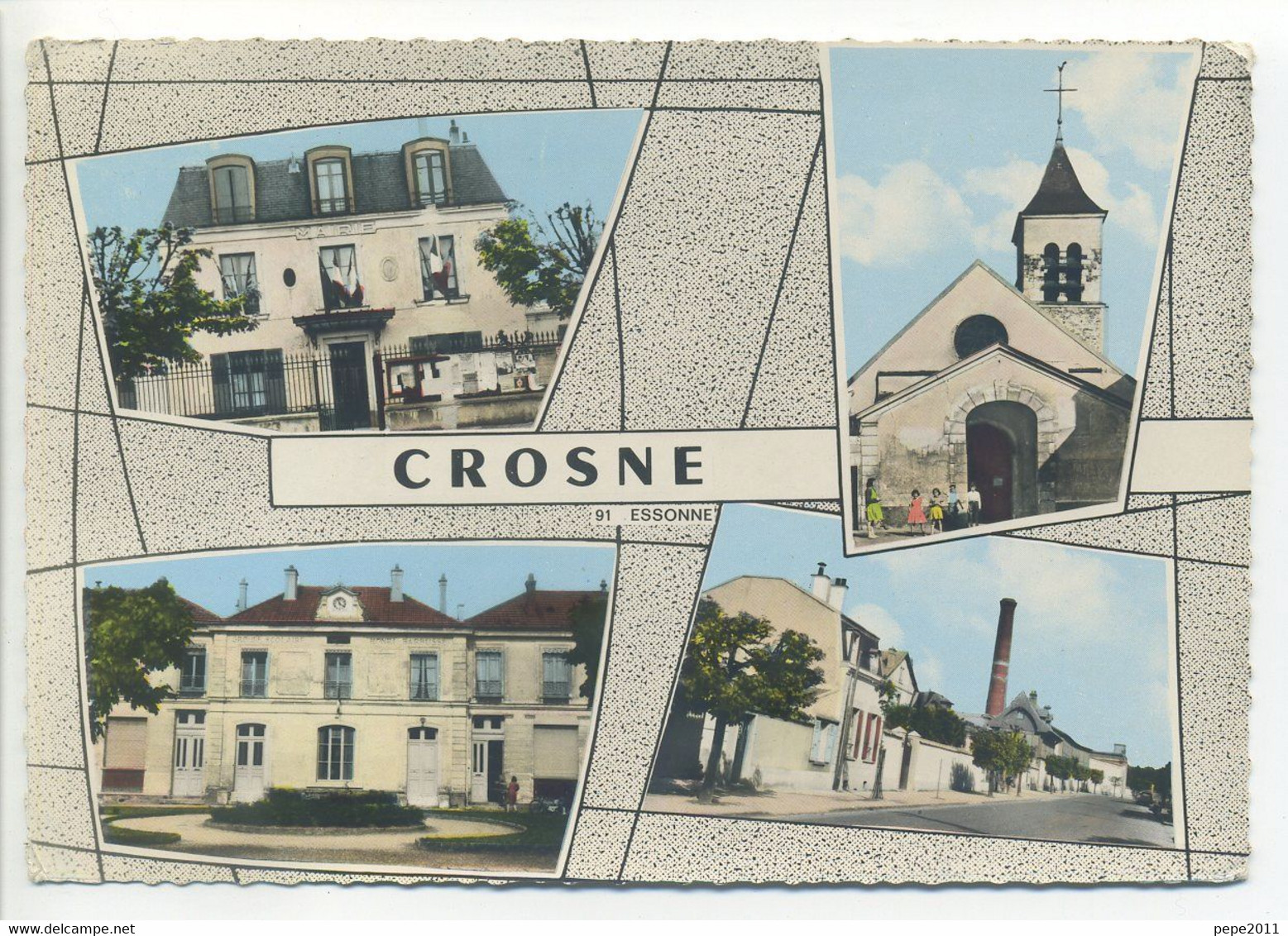 CPSM 91 Essonne - CROSNE Multivues Mairie, Ecole, Eglise, Rue - Crosnes (Crosne)