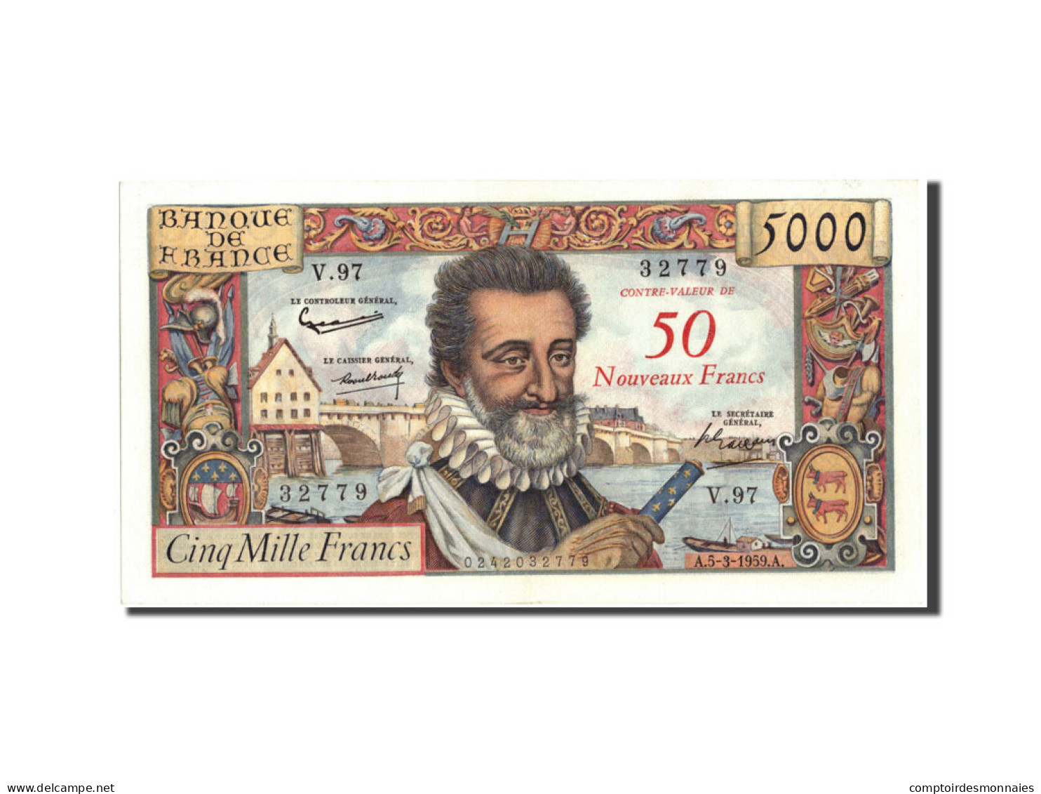 Billet, France, 50 Nouveaux Francs On 5000 Francs, 1955-1959 Overprinted With - 1955-1959 Aufdrucke Neue Francs