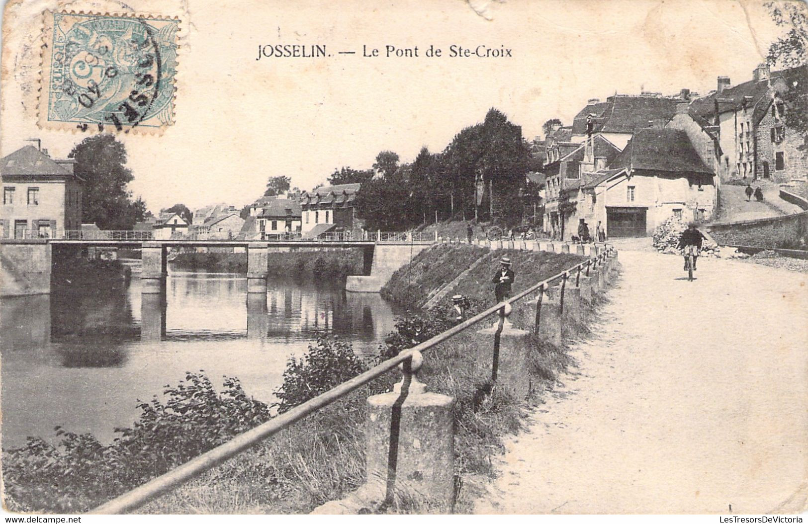 CPA Josselin - Le Pont De Ste Croix - Animé - Vélo - Voyagée En 1906 - Josselin