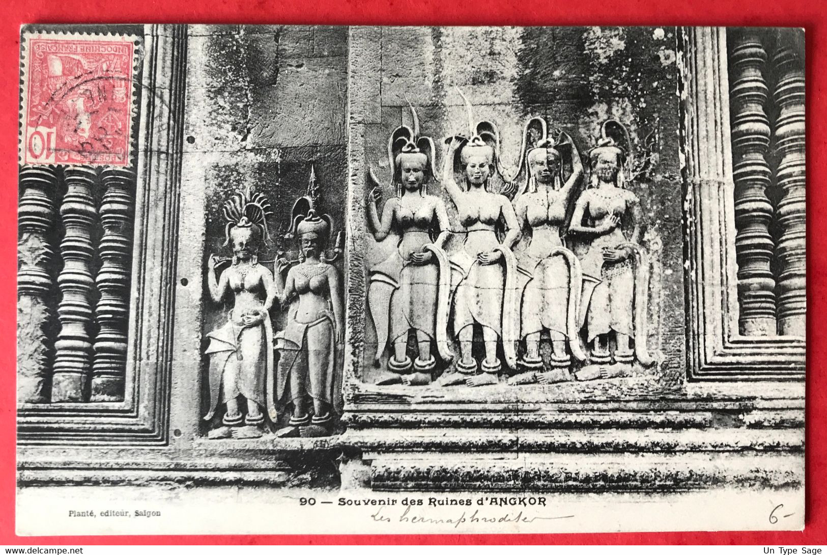 Indochine N°28 Sur CPA D'Angkor, De Saigon Pour La France 1905 - (C086) - Lettres & Documents