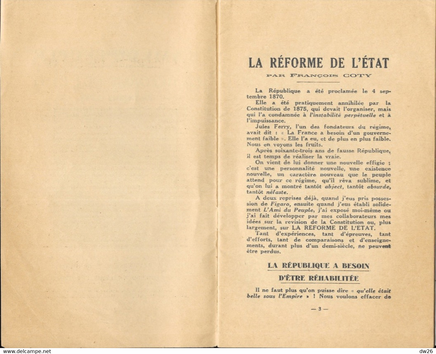 Brochure Du Journal L'Ami Du Peuple (24 Mars 1933) - La Réforme De L'Etat Par François Coty, Sénateur Extrême Droite - Otros & Sin Clasificación