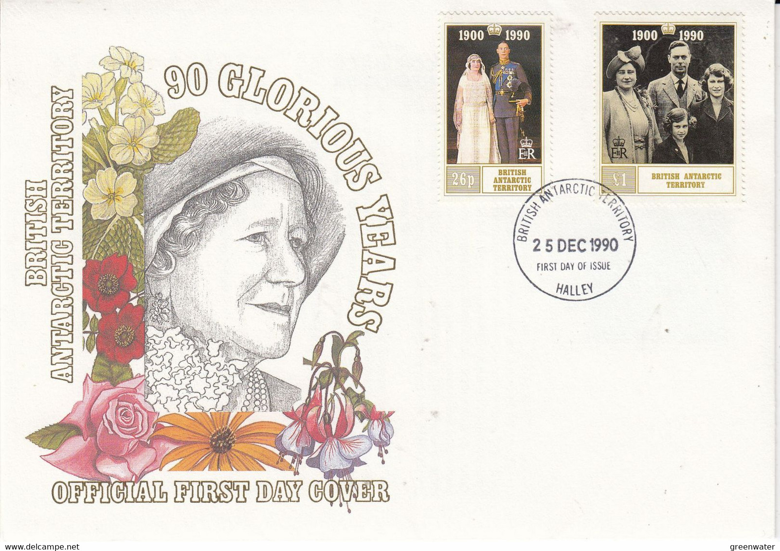 British Antarctic Territory (BAT) 1990 Queen Mother's Birthday 2v FDC (BAT313A) - FDC