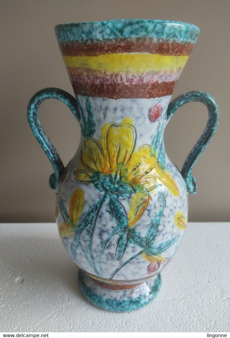 ANCIEN VASE EN CÉRAMIQUE ITALY Motif Floral Hauteur 25 Cm Env Poids : 1141 Grammes - Non Classés