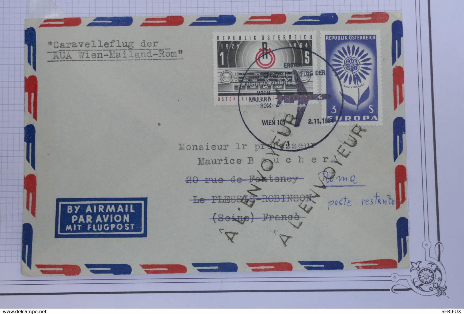 AG10  AUTRICHE  BELLE  LETTRE   1964 PAR AVION WIEN  POUR LE PLESSIS FRANCE+ +AFFRANCH. PLAISANT - Altri & Non Classificati