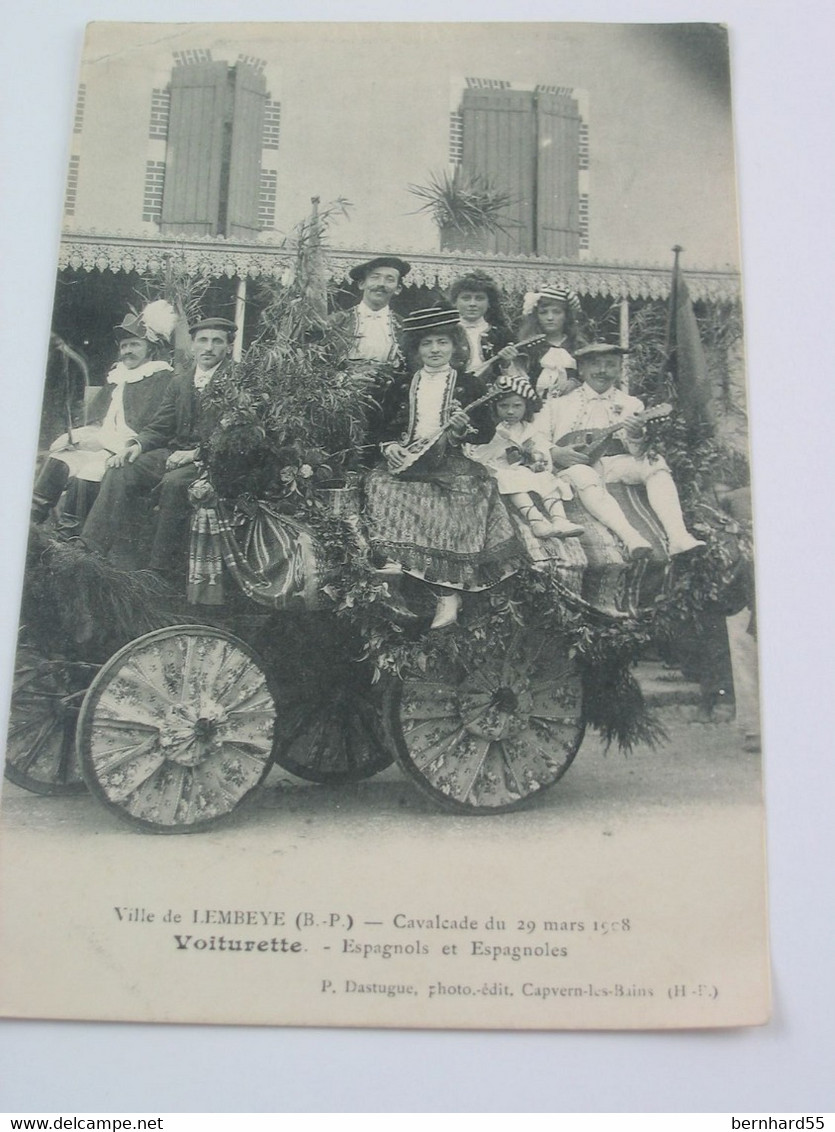 Nr. 136 Cpa/Ak  Ville De Lembeye Cavalcade Du 29 Mars 1908 Voiturette Espagnols Et Espagnoles Post. Gel. Schwarz/weiß - Lembeye