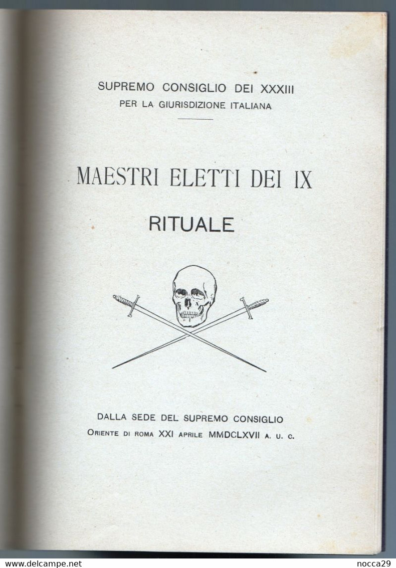 RARO LIBRETTO DEL 1922  A TEMA MASSONERIA -  MAESTRI ELETTI DEI IX  - RITUALE (STAMP138) - Société, Politique, économie