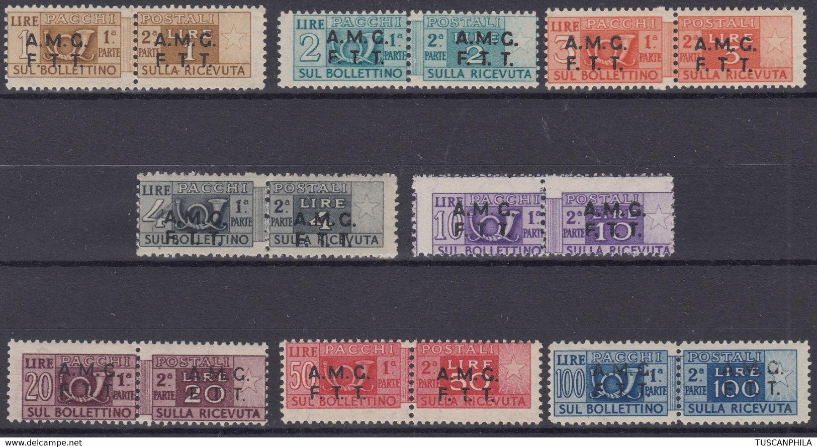 Trieste AMG-FTT Pacchi Postali Serie Completa Con Varietà Sass. 1/9 MNH** Cv. 400 - Postal And Consigned Parcels