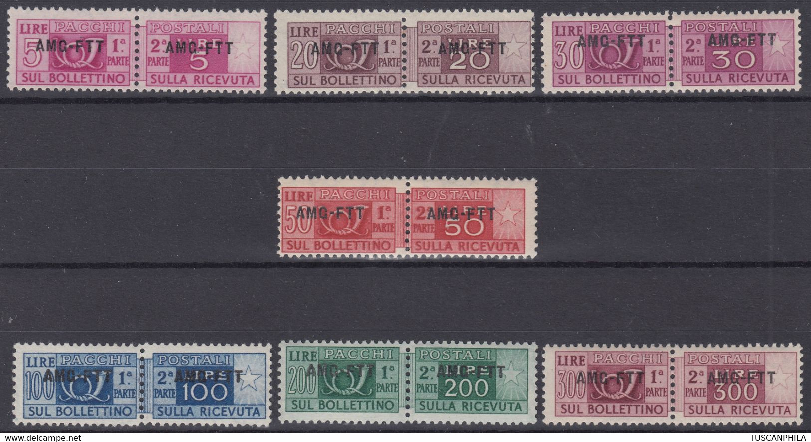Trieste AMG-FTT Pacchi Postali Serie Di 7 Valori Sass. 1/9 MNH** Cv. 201 - Postal And Consigned Parcels