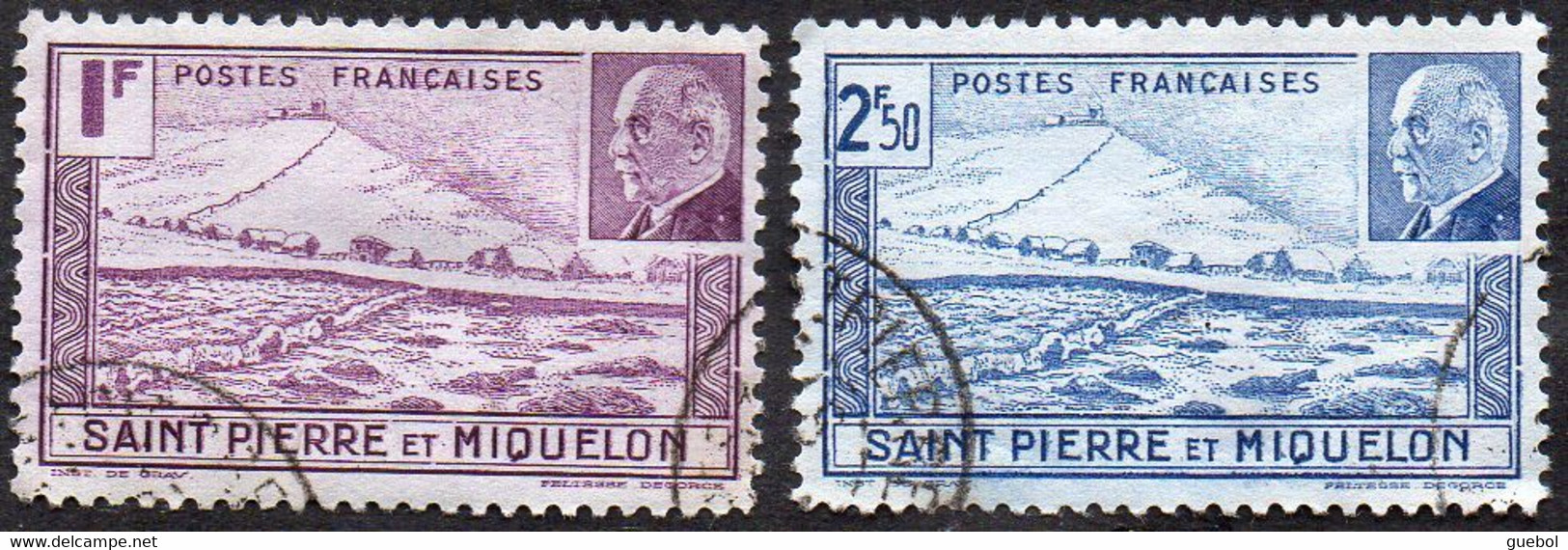 Détail De La Série Maréchal Pétain Obl. Saint Pierre Et Miquelon N° 210 Et 211 - 1941 Série Maréchal Pétain