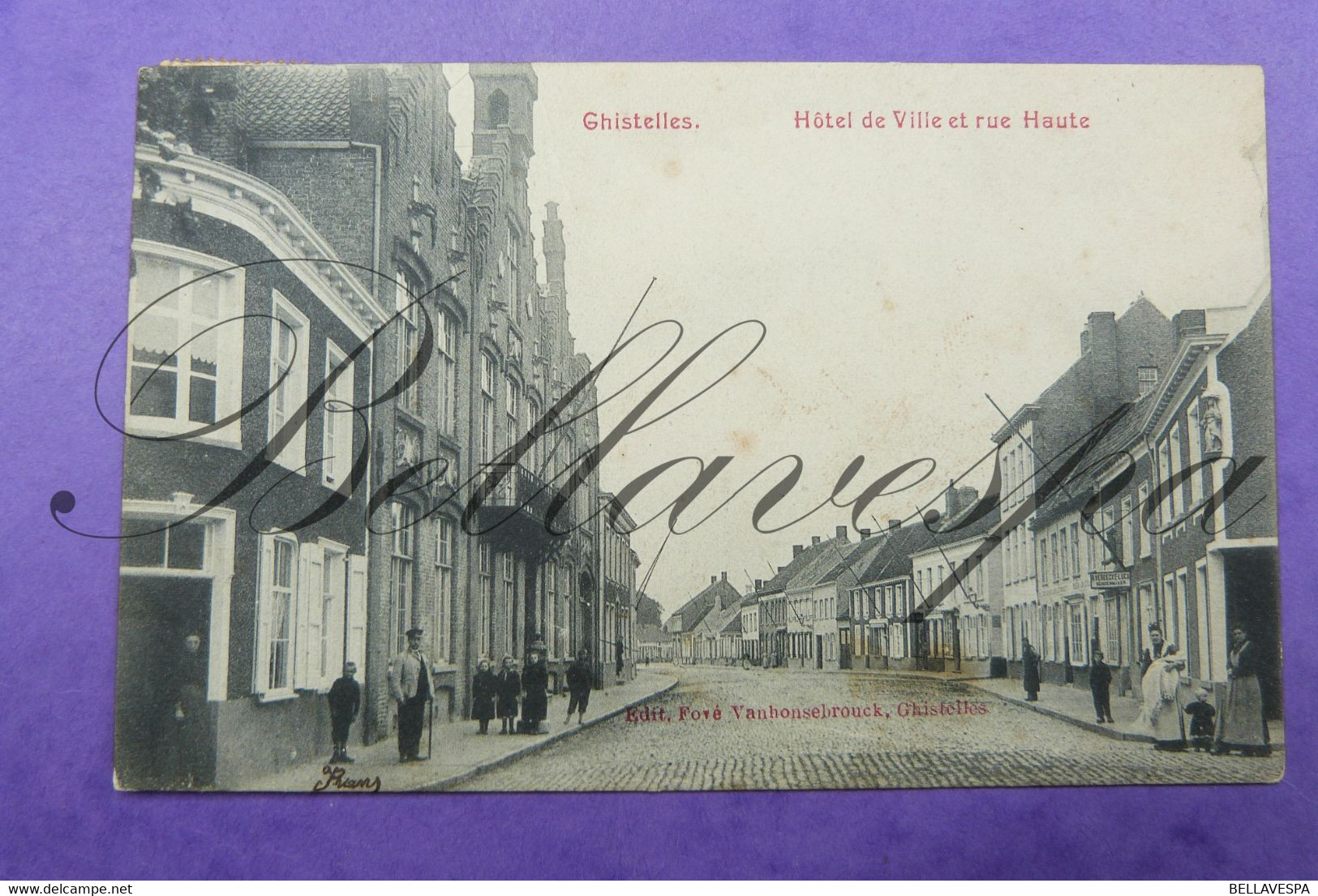 Gistel Hoogstraat En Stadhuis.  Edit. Vanhonsebrouck Ghistelles. Rechts Huis Schoenmaker R.Vereecke-Luca.  1907 - Gistel