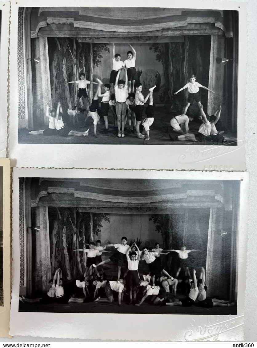 Lot De 4 Photographies + Programme Matinée Théâtrale Ecole Publique De Longué Jumelles (49) 1945 - Andere & Zonder Classificatie