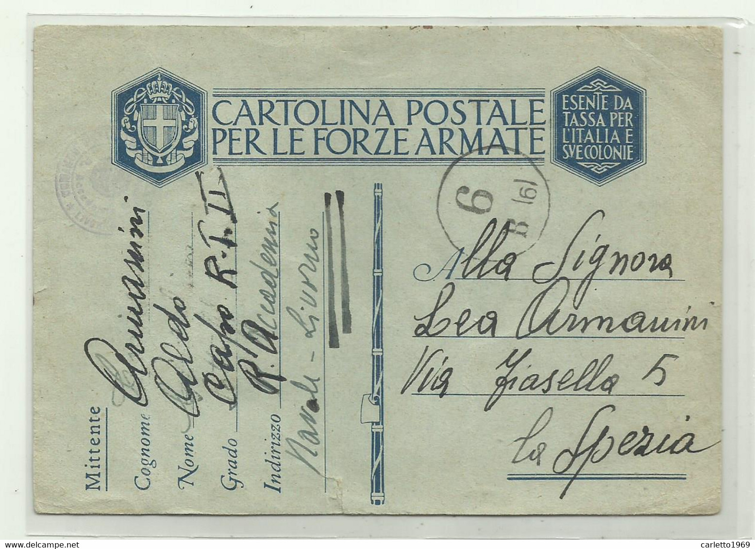 CARTOLINA  POSTALE - ACCADEMIA NAVALE LIVORNO 1941 - Poste Militaire (PM)