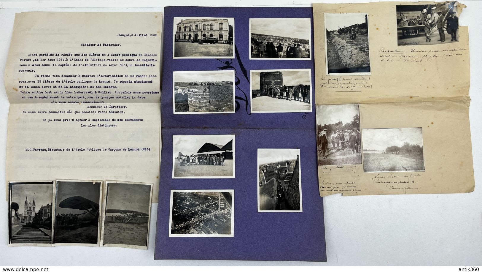 Lot De 15 Photos + Programme Sortie Scolaire Ecole Publique De Longué Jumelles à Angers Cointreau + Avrillé En 1936 - Sonstige & Ohne Zuordnung