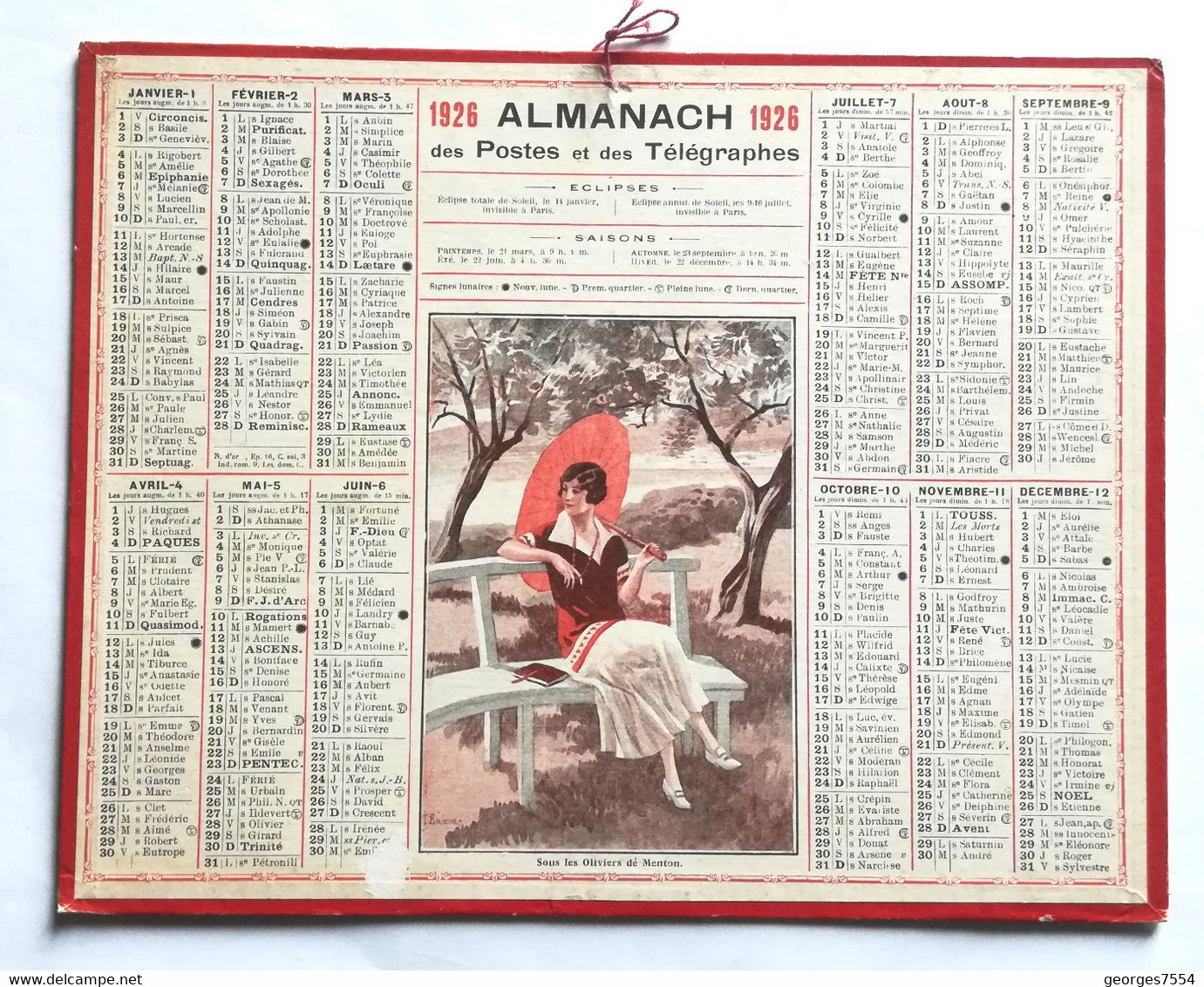 Calendrier Alamanach De 1926 - Sous Les Oliviers De Menton - Grand Format : 1921-40