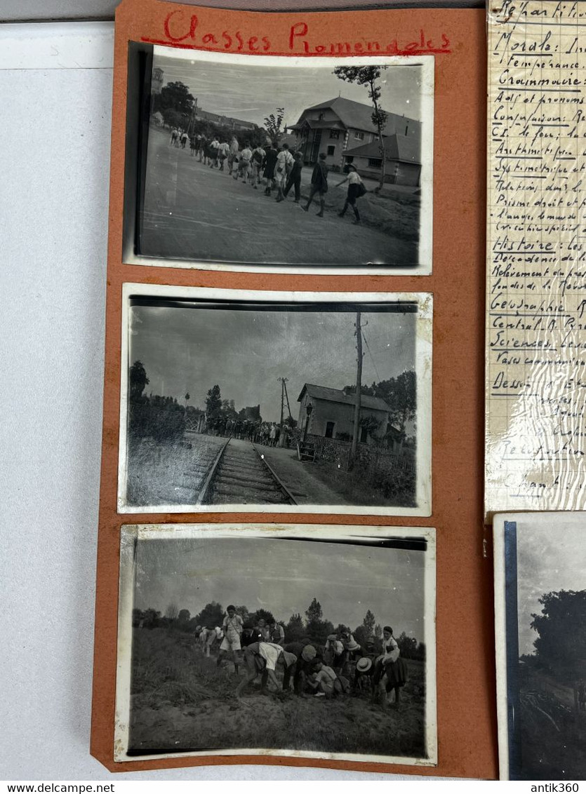 Lot de 24 Photographies dont groupes classes + Documents Sortie scolaire Divers Ecole Publique Longué Jumelles 1941-1945