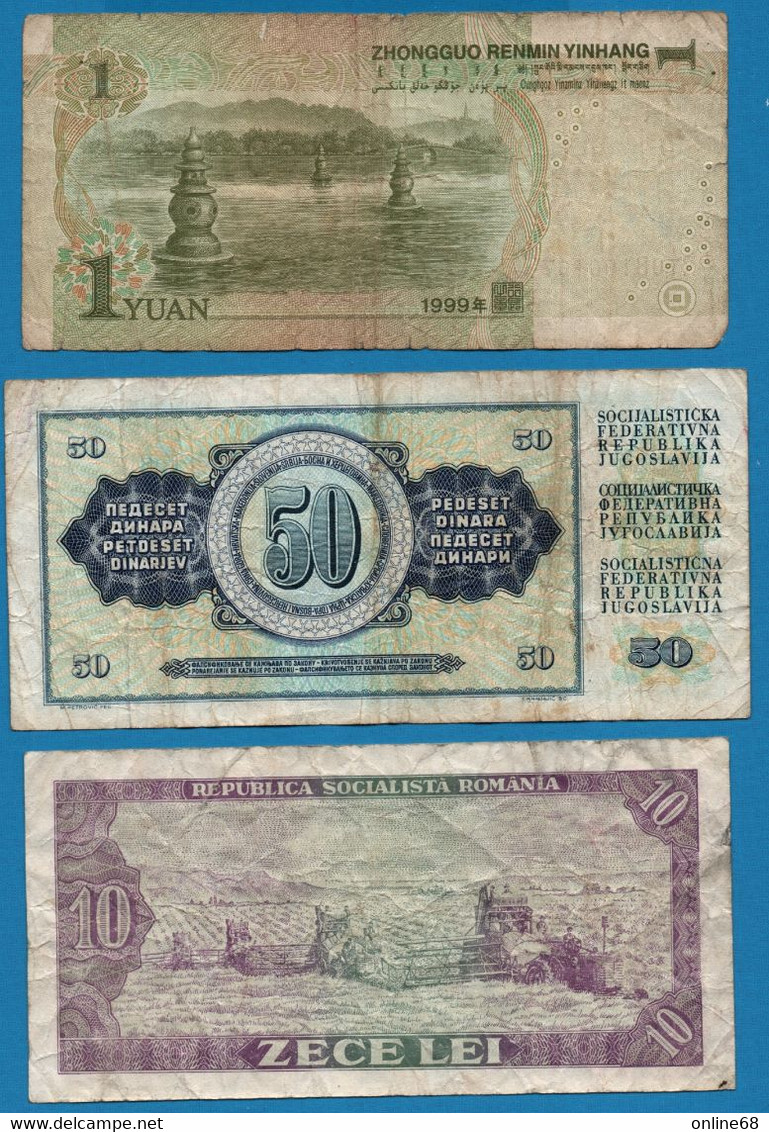 LOT BILLETS 3 BANKNOTES:  CHINA - YUGOSLAVIA - ROMANIA - Lots & Kiloware - Banknotes