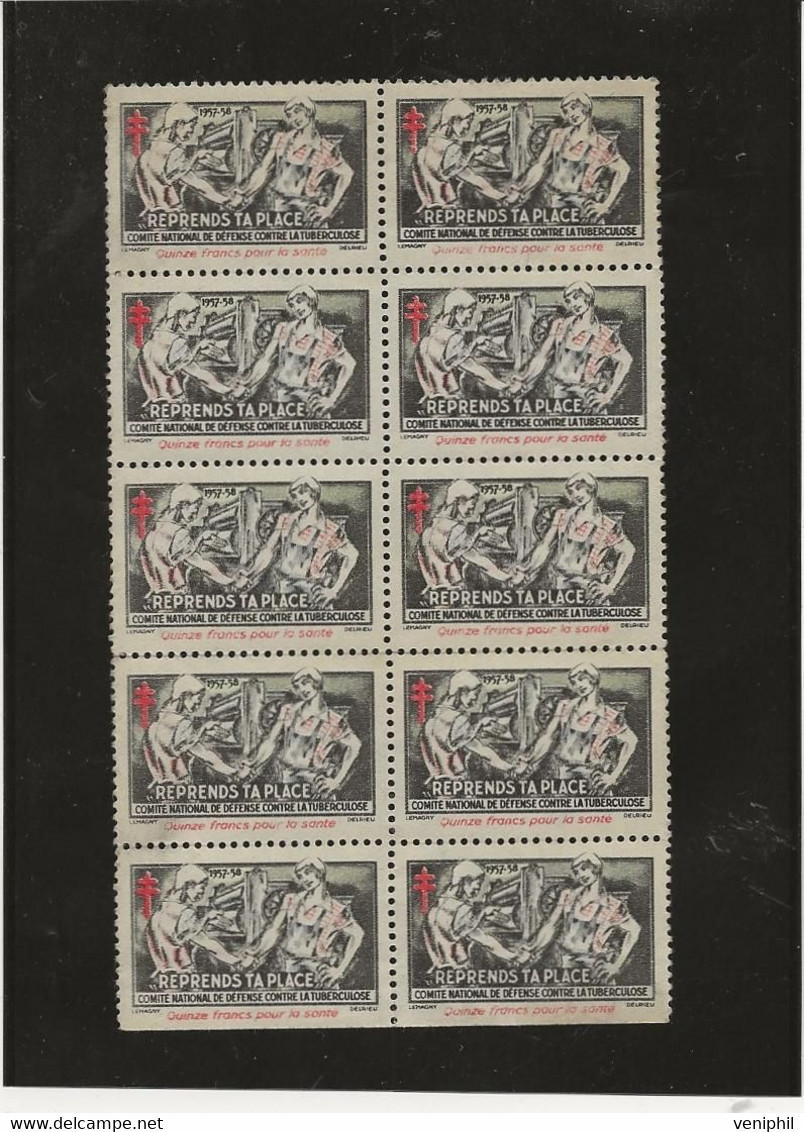 BLOC NEUF DE 10 TIMBRES ANTITUBERCULEUX -ANNEE 1957-58 - Tegen Tuberculose