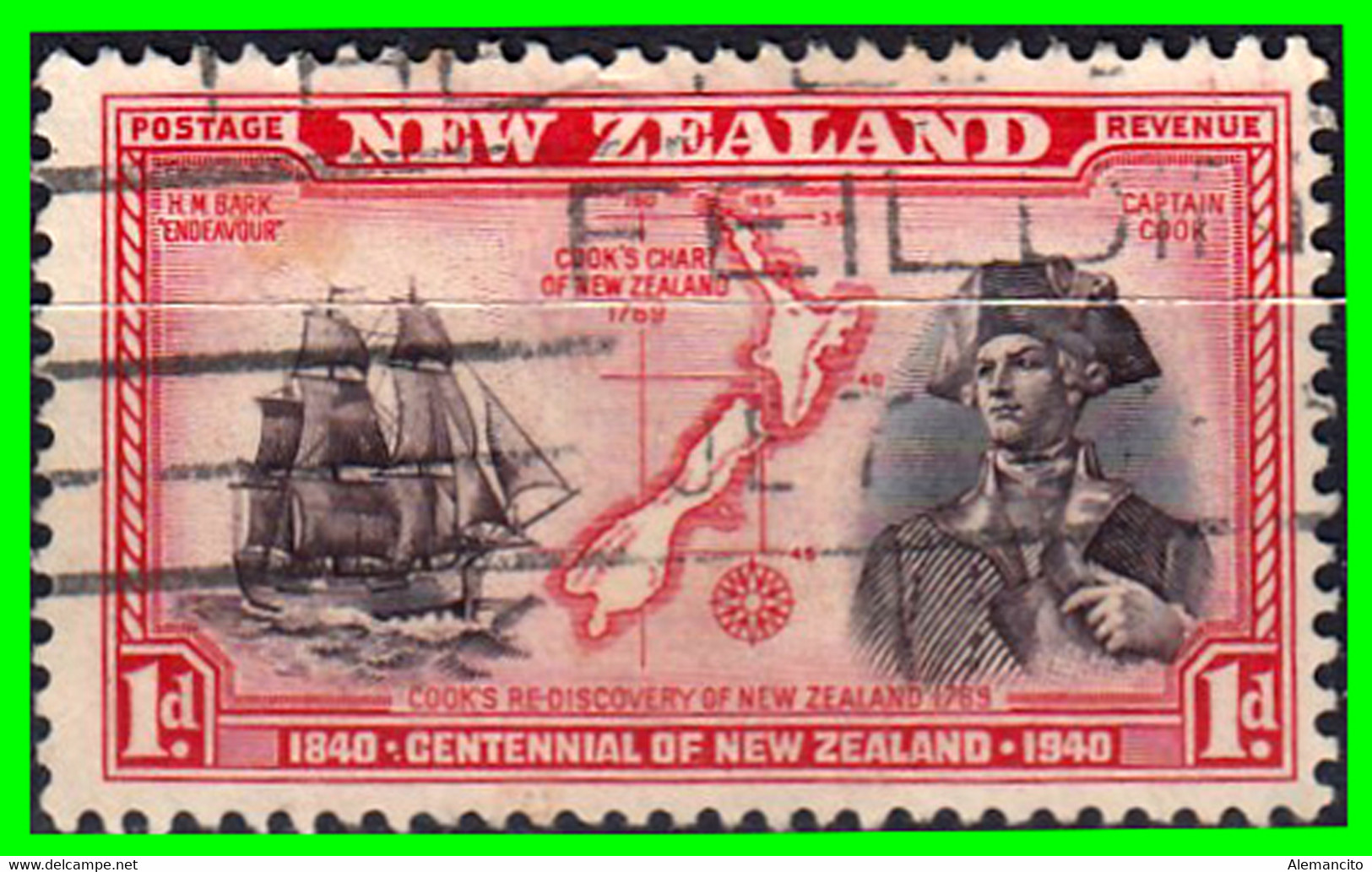 NEW ZEALAND  (OCEANIA  ) SELLO AÑO 1940 CENTENARIO DE LA PROCLAMACION DE LA SOBERANIA BRITANICA - Gebraucht