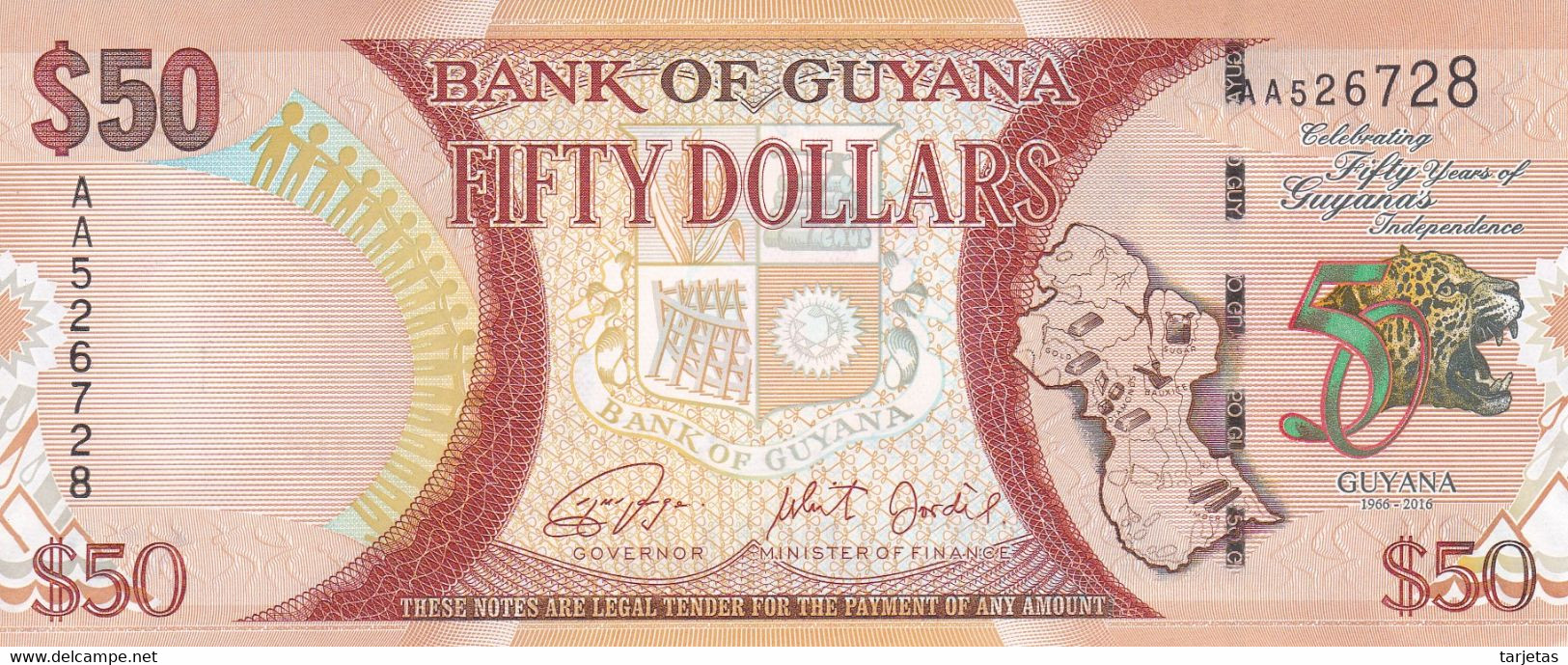 BILLETE DE GUYANA DE 50 DOLLARS DEL AÑO 2016 SIN CIRCULAR (UNC) (BANK NOTE) - Guyana