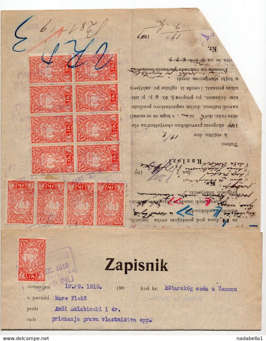 1919. KINGDOM OF SHS,ZEMUN,MITING NOTES,CHAIN BREAKERS,VERIGARI,POSTAL STAMPS USED AS REVENUE - Covers & Documents