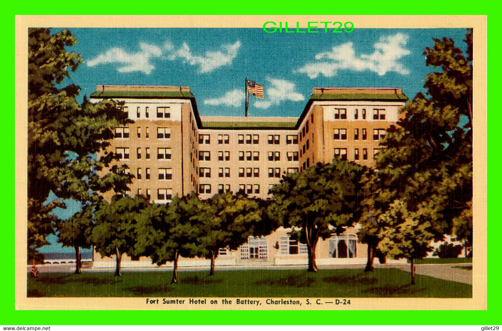 CHARLESTON, SC - FORT SUMTER HOTEL ON THE BATTERY -  PUB. BY F. J. MARTSCHINK CO - 1950 - - Charleston