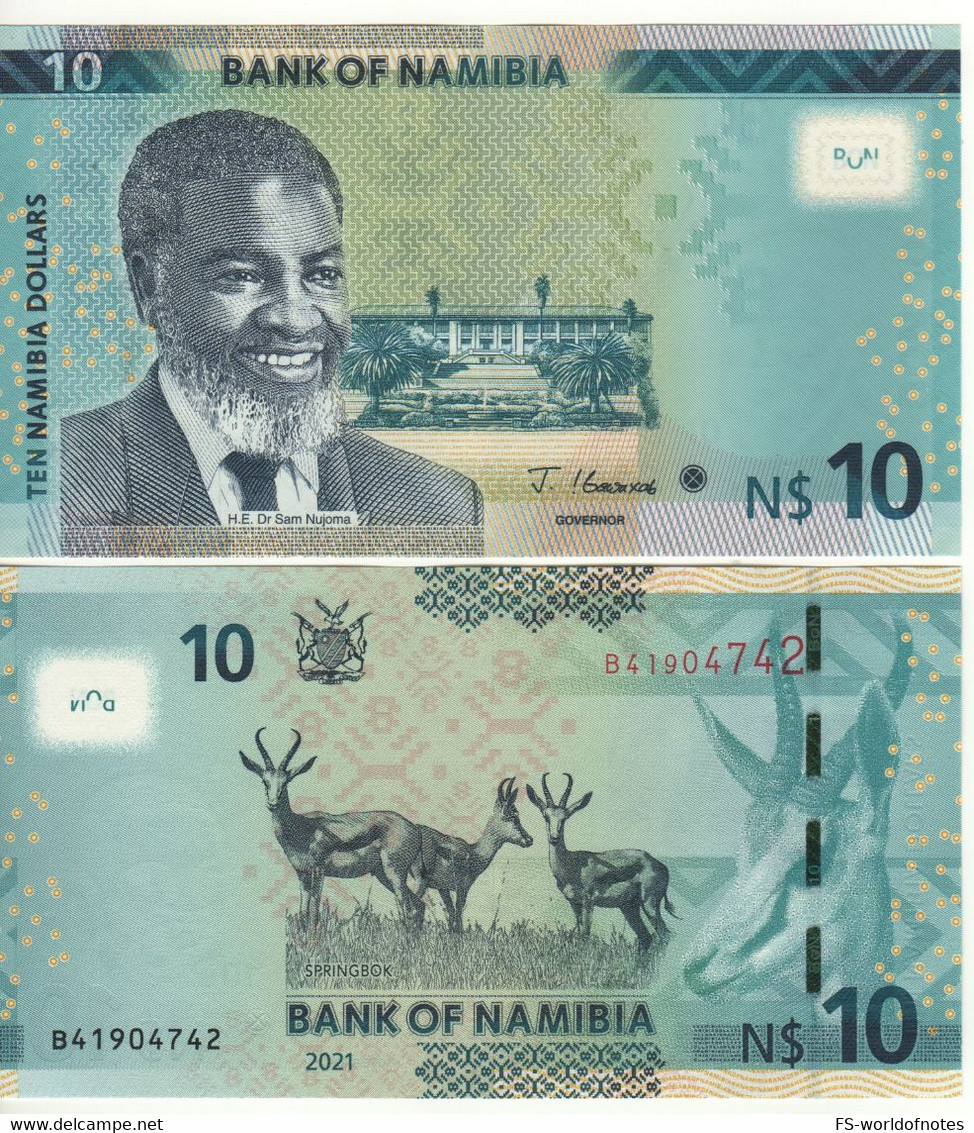 NAMIBIA  New 10 Namibian Dollars    Pnew  Dated 2021 ( Dr. Sam Nujoma + Springboks At Back ) - Namibie