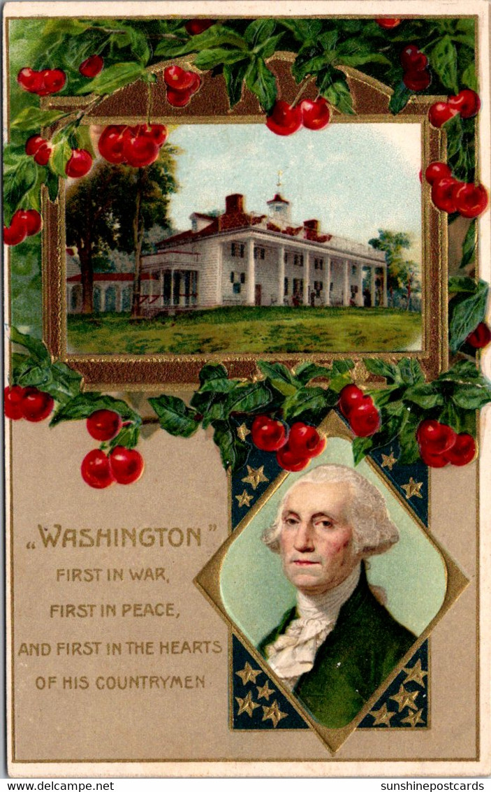 George Washington First In War First In Peace Mount Vernon With Cherry Border - Presidenti