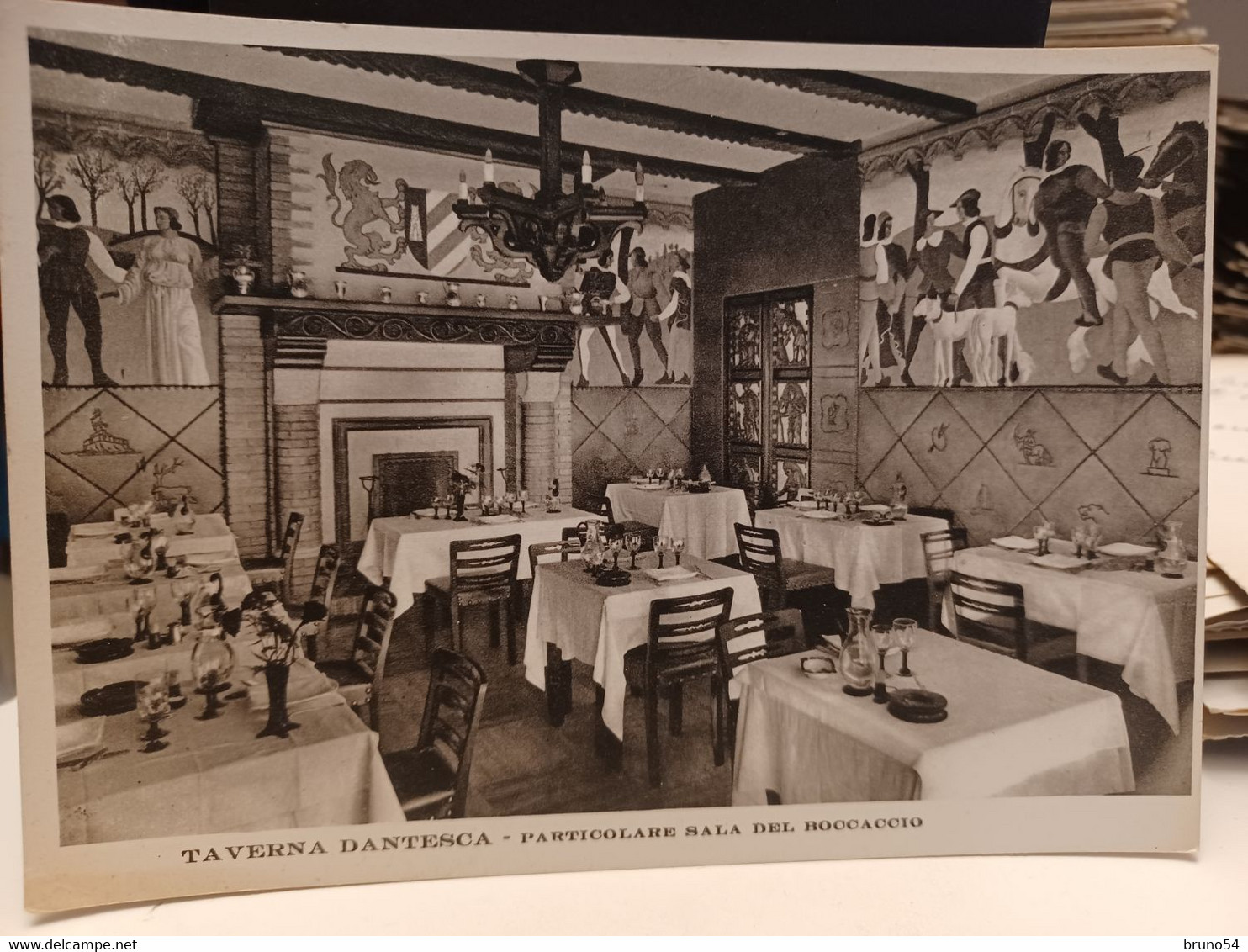Cartolina Torino Taverna Dantesca Particolari Sala Del Boccaccio Via Nizza 5 ,1939 - Bares, Hoteles Y Restaurantes