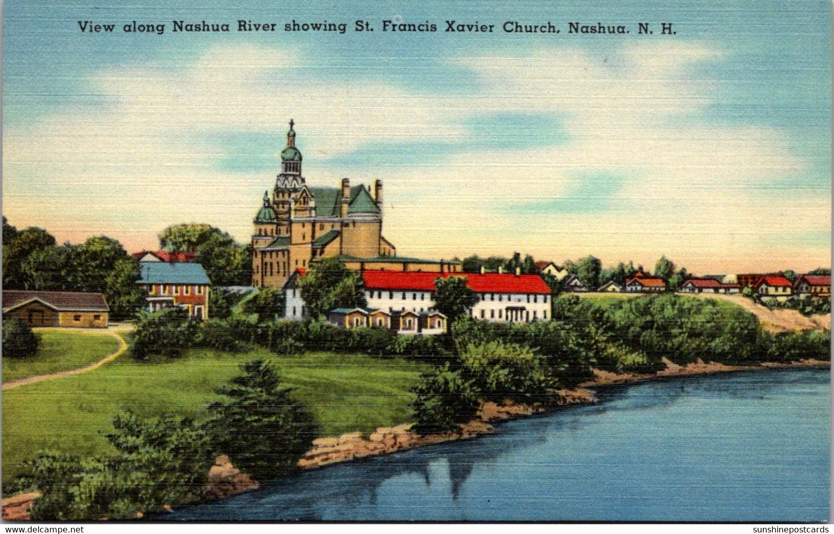 New Hampshire Nashua View Along Nashua River Showing St Francis Xavier Church - Nashua