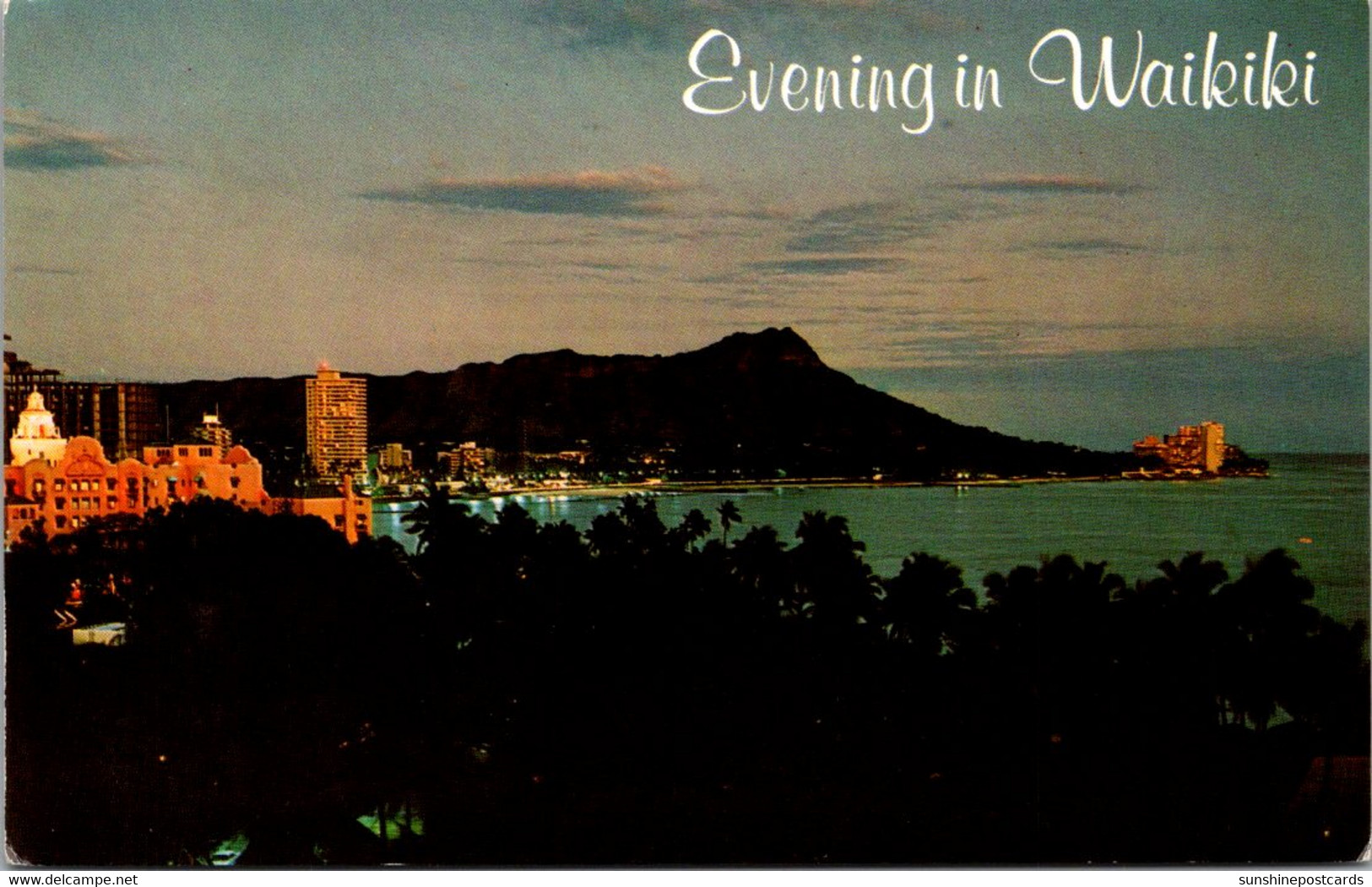 Hawaii Waikiki Evening Scene Showing Diamond Head - Oahu