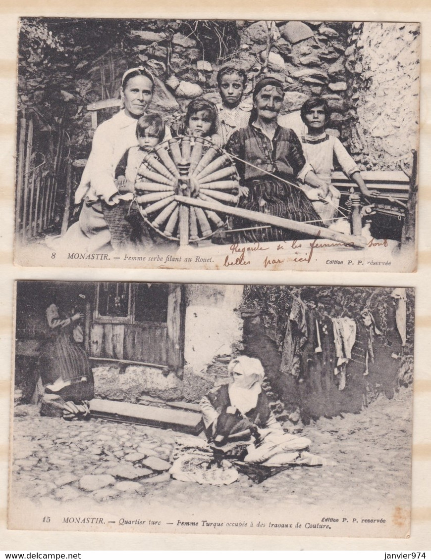 Monastir 2 Cartes Postales Différentes 1918  , Femme Turc Et Femmes Serbe - Macédoine Du Nord