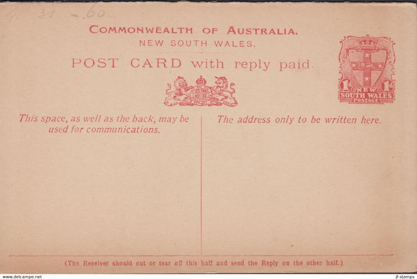 1896. NEW SOUTH WALES. COMMONWEALTH OF AUSTRALIA. POST CARD 1 D + 1 D With Reply.  - JF430262 - Storia Postale