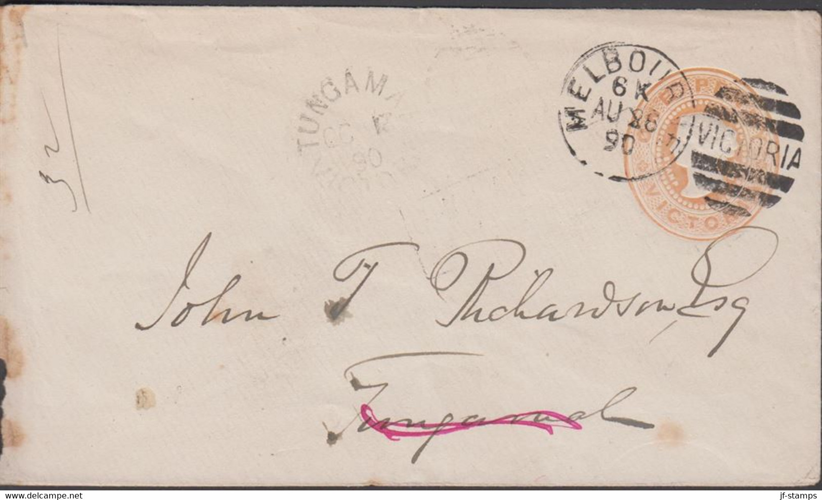 1890. VICTORIA POSTAGE ONE PENNY VICTORIA Envelope To Tungmal Cancelled MELBOURNE AU 26 90 + VICTORIA. Rev... - JF430272 - Covers & Documents