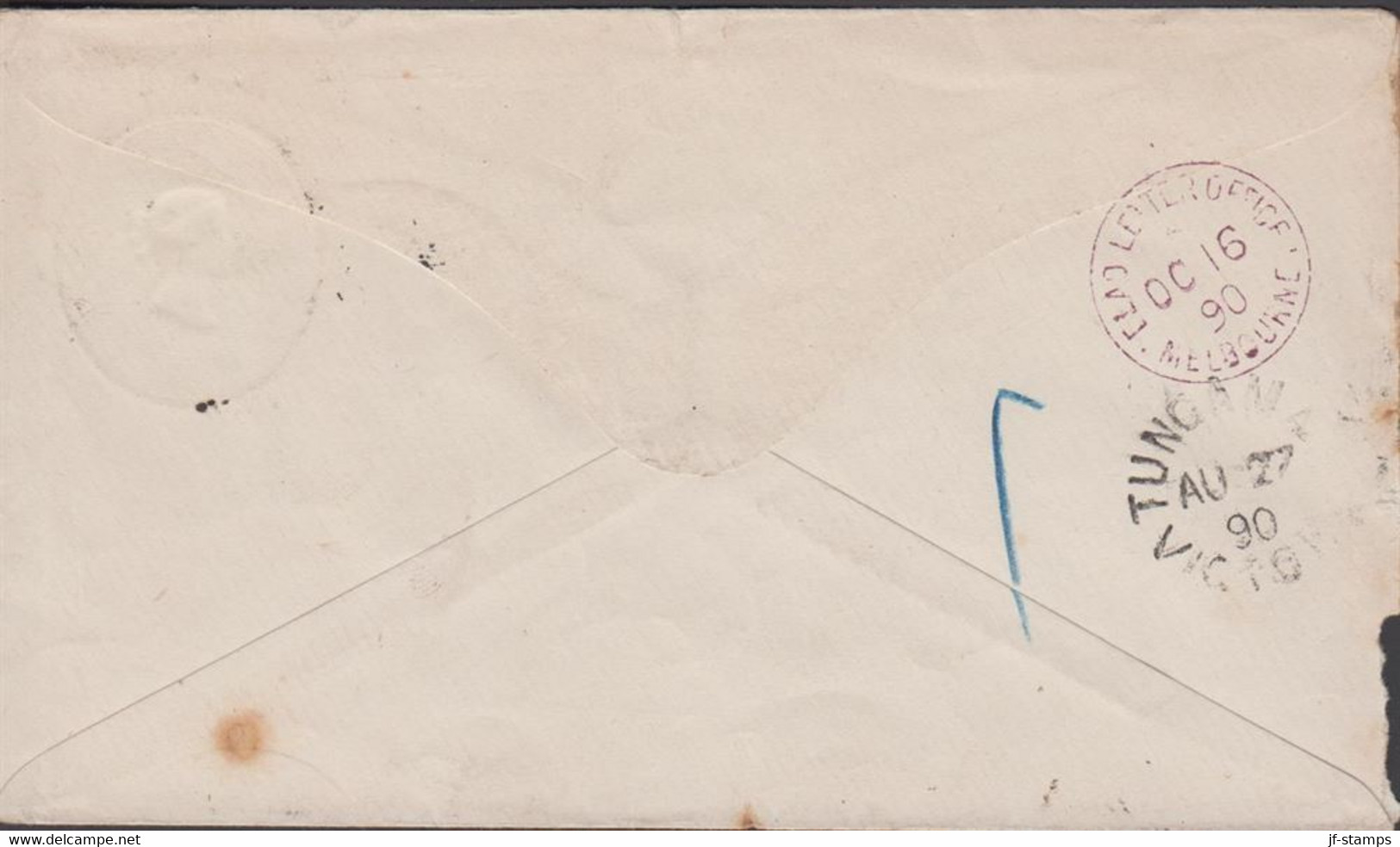 1890. VICTORIA POSTAGE ONE PENNY VICTORIA Envelope To Tungmal Cancelled MELBOURNE AU 26 90 + VICTORIA. Rev... - JF430272 - Lettres & Documents