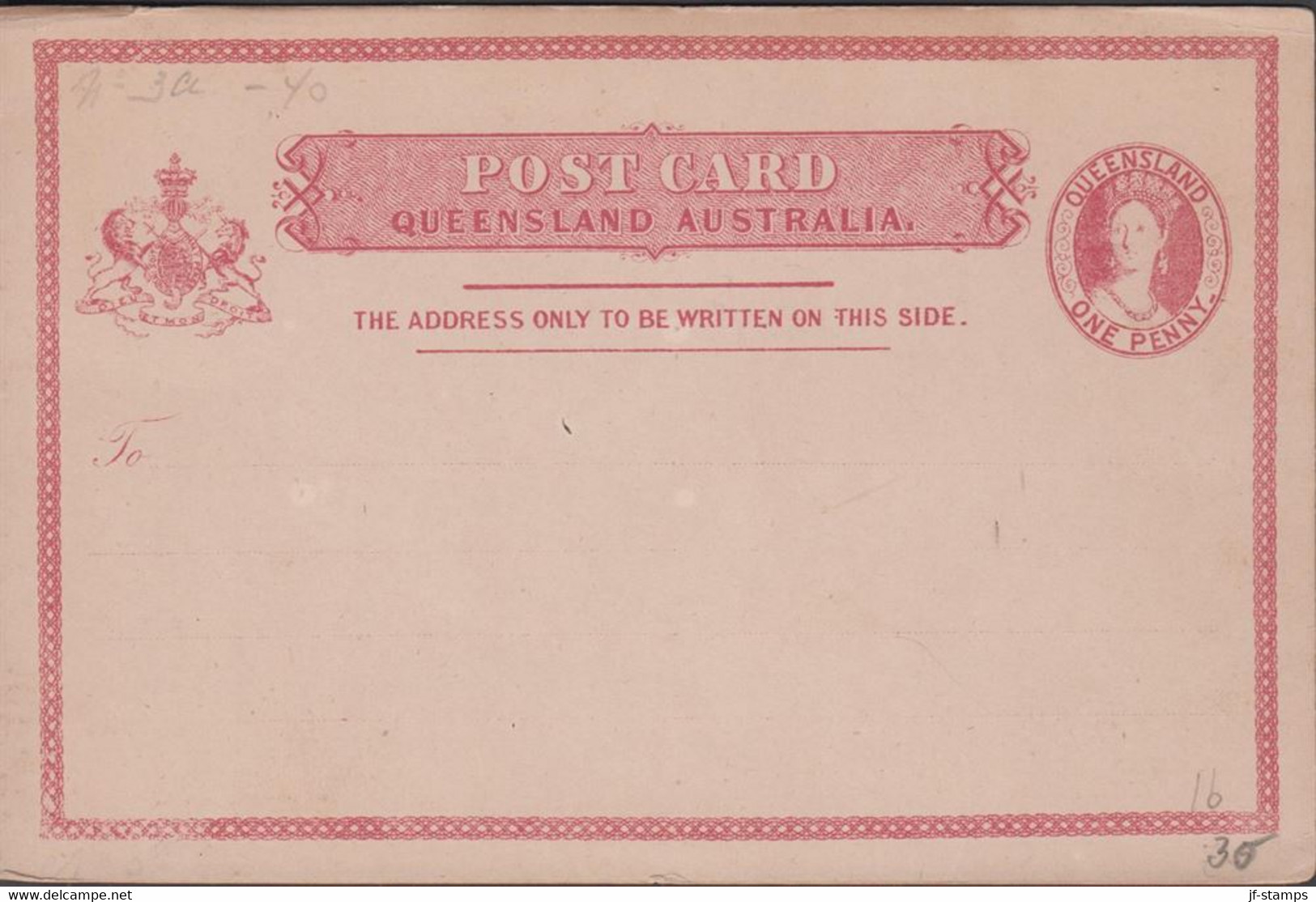 1865. QUEENSLAND AUSTRALIA  POST CARD ONE PENNY VICTORIA QUEENSLAND.  - JF430280 - Cartas & Documentos