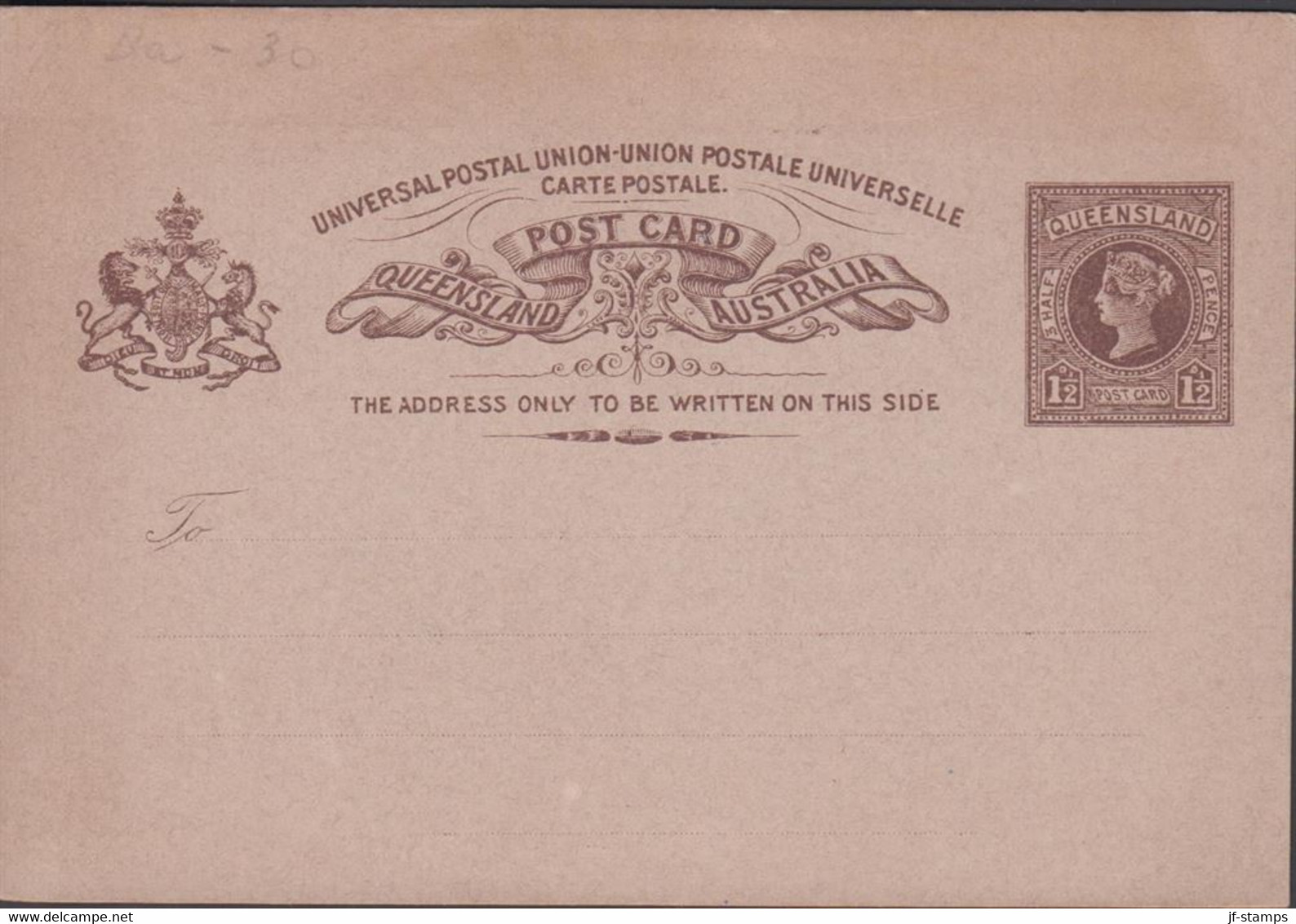 1875. QUEENSLAND AUSTRALIA  POST CARD 1½ PENNY VICTORIA QUEENSLAND.  - JF430285 - Briefe U. Dokumente