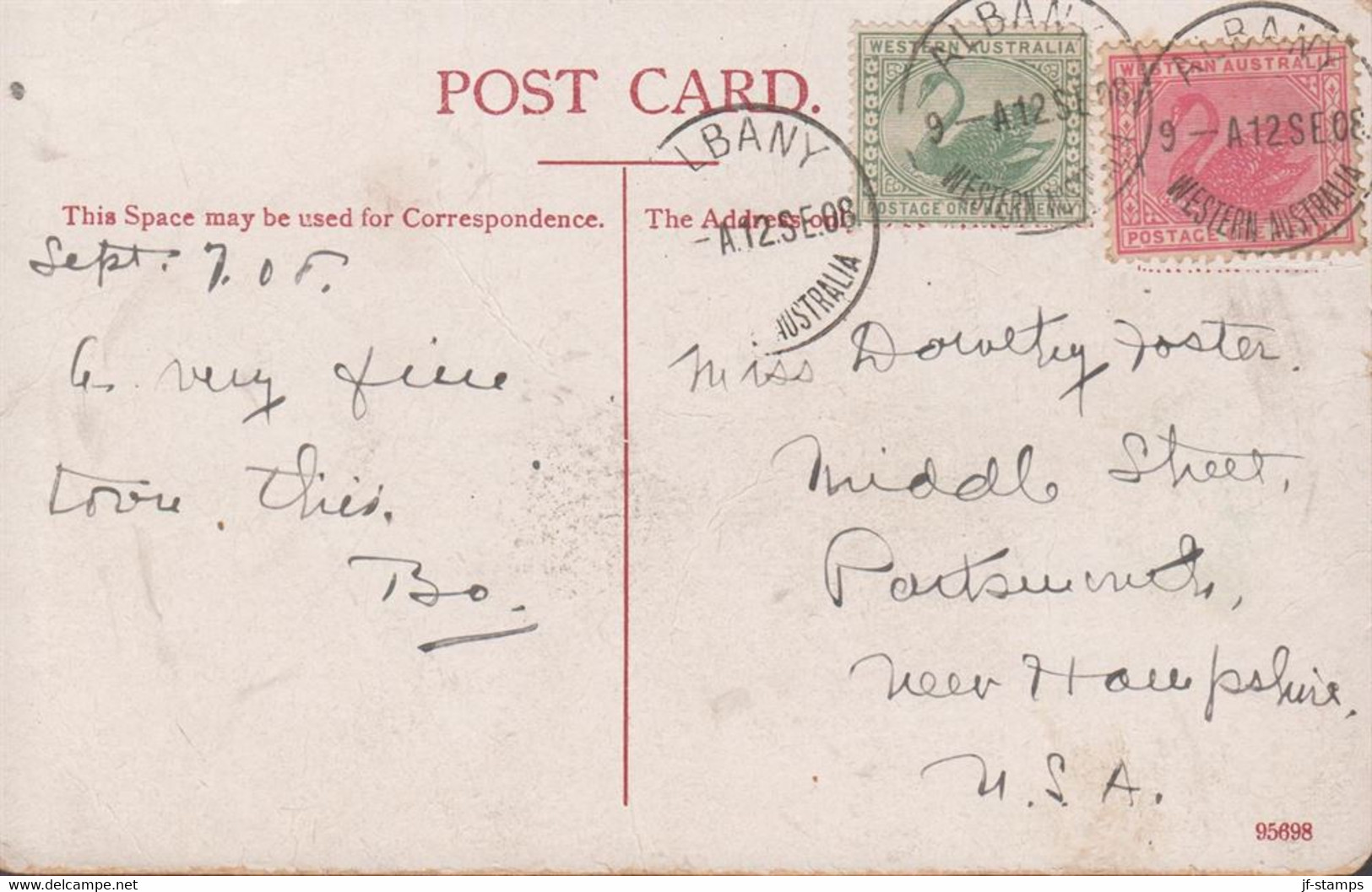 1908. Western Australia. POST CARD With Flinders Lane, Melbourne To USA Cancelled ALBANY 12.SE.08. Frankin... - JF430294 - Brieven En Documenten