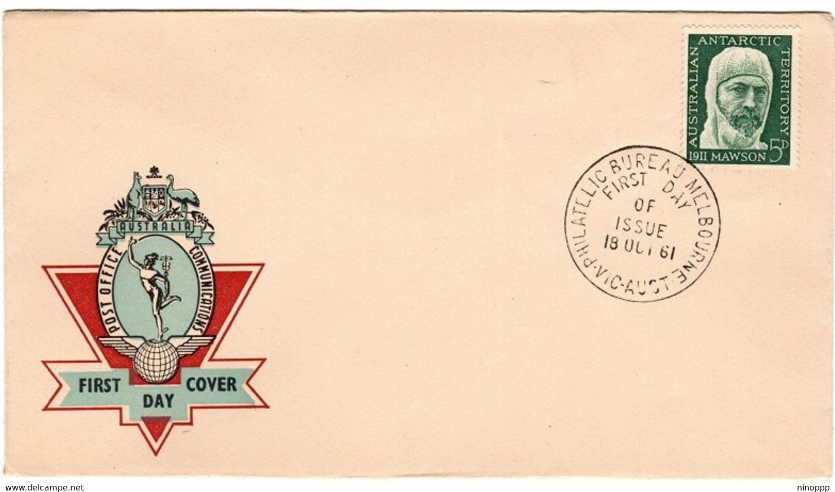 Australian Antarctic Territory, 1961 Mawson 5d Green,Post Office FDC - FDC