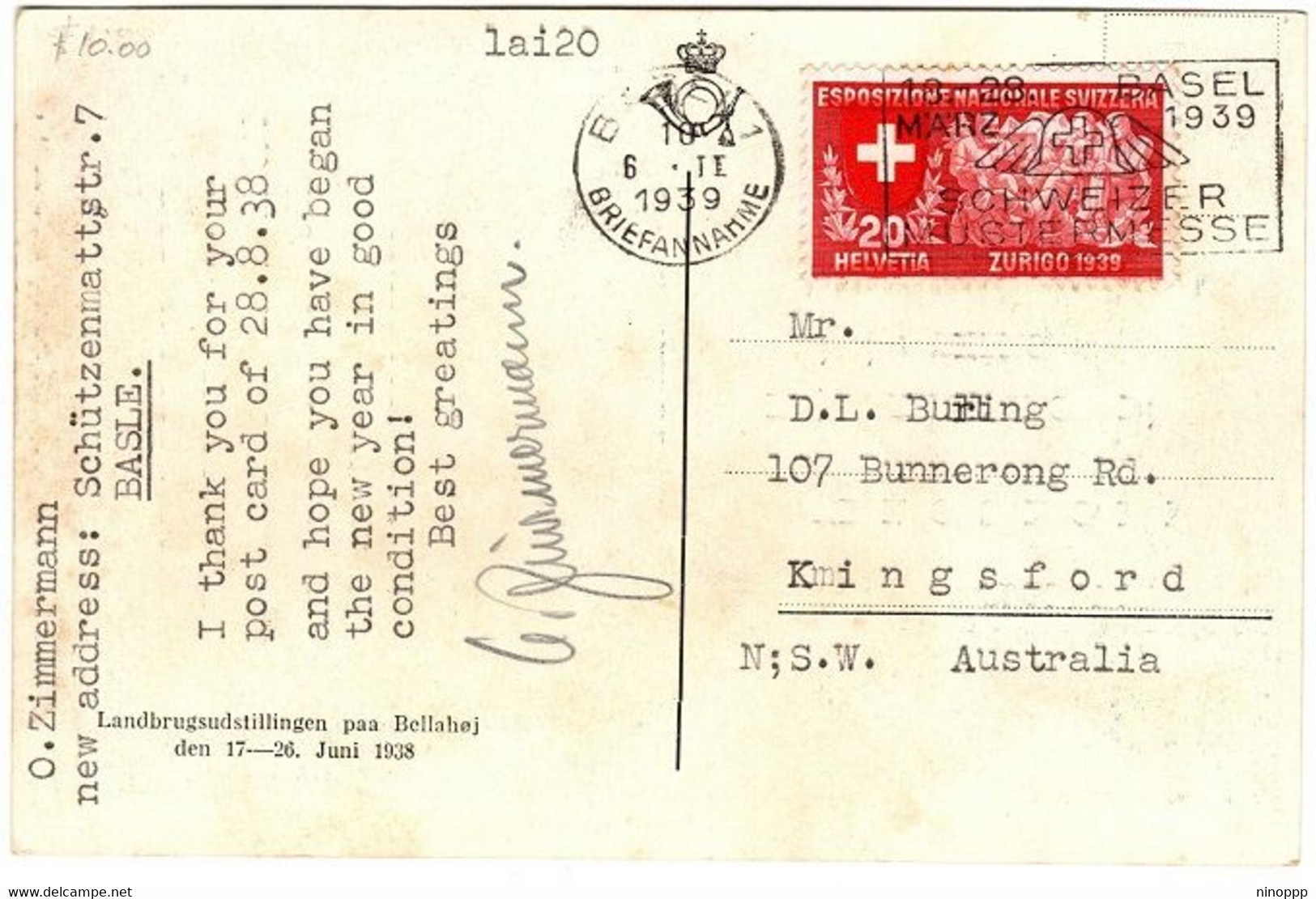 Switzerland 1939 Used Postal Card - Sonstige & Ohne Zuordnung