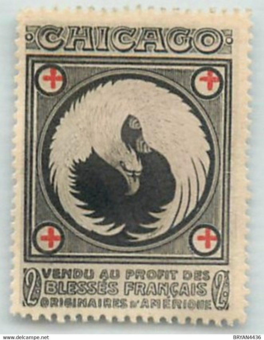 CROIX ROUGE - CHICAGO - U.S.A. - SOUTIEN GUERRE Aux BLESSES FRANCAIS -TIMBRE DELANDRE - PEU VOURANT - TRES BON ETAT - Rode Kruis