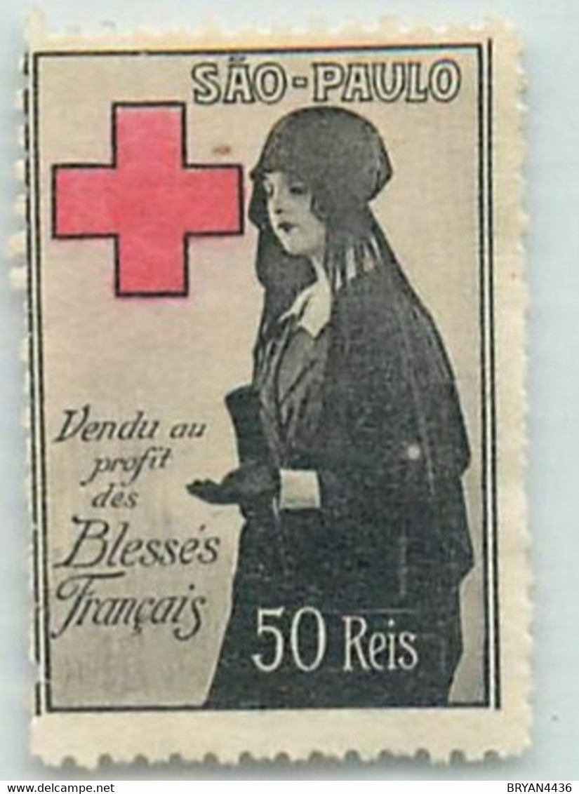 CROIX ROUGE - SAO PAULO - BRESIL - SOUTIEN GUERRE Aux BLESSES FRANCAIS -TIMBRE DELANDRE - PEU VOURANT - TRES BON ETAT - Croix Rouge