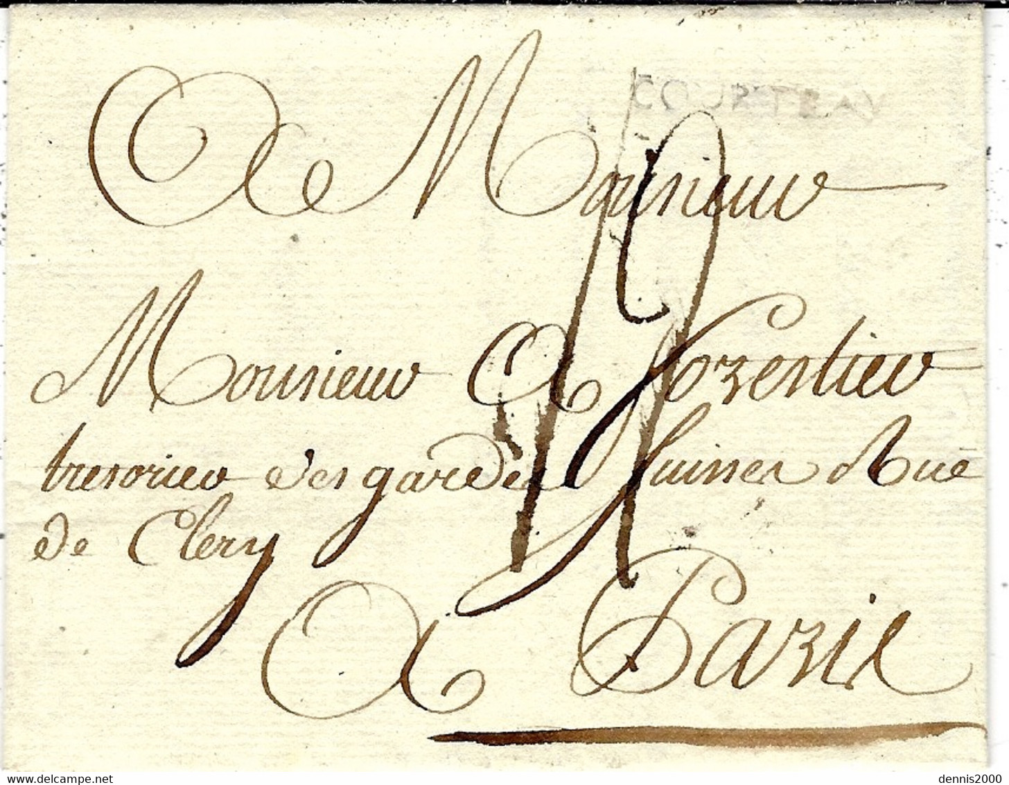 1795 - Lettre De COURTRAY   - à Sec   28 Mm  Taxe 12 Sous Pour Paris - 1794-1814 (Période Française)
