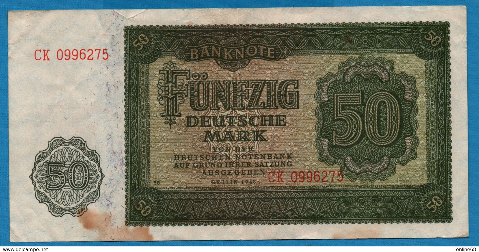 DDR RDA 50 MARK 1948 # CK0996275 P# 14b EAST GERMANY Deutsche Notenbank - 50 Mark