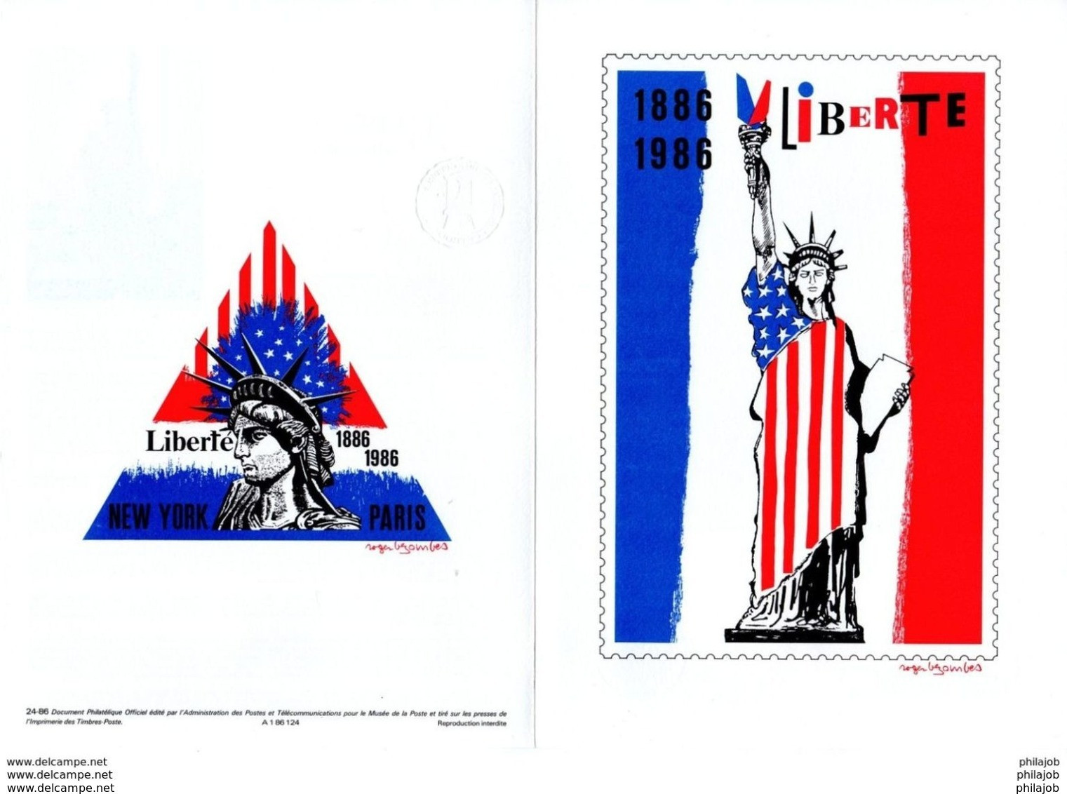 " STATUE DE LA LIBERTE " Sur Document Philatélique Officiel De 4 Pages De 1986 N° YT 2421 + USA Parf état DPO - Monumenti